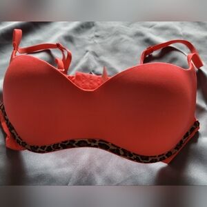 Coral Bikini Top with Leopard Trim